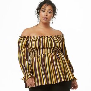 VINE & LOVE PLUS SIZE STRIPED OFF-THE-SHOULDER